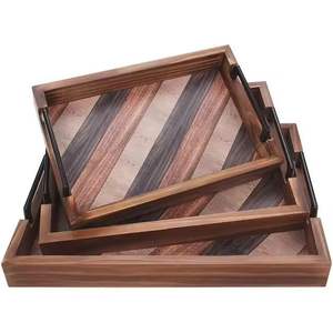 Nouveau plateau de service à thé 3 pièces avec poignée en corde plateau de service en bois massif personnalisé plateau carré en bois d'acacia de haute qualité - Product Image 4
