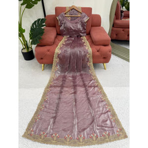 Saree en soie traditionnel élégant avec paillettes Zari et broderie pour les mariages indiens Festivals Diwali Party Wear Tenue extensible - Product Image 1