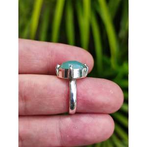 Bague pour femme en argent sterling 925, faite à la main, avec chalcédoine aqua naturelle, style bohème, plaquée rhodium, pièce de collection, cadeau - Product Image 4