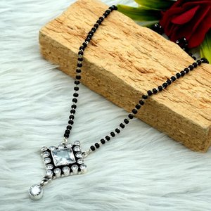Collar de piedras preciosas de circón de Plata de Ley 925 hecho a mano con collares colgantes finos de perlas para mujeres Manglasutra regalo para ella - Product Image 4