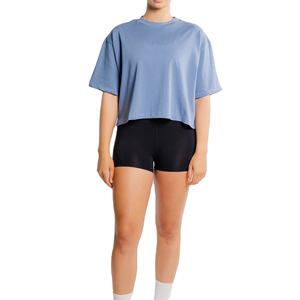 2025 llegada elegante camiseta recortada ligera para mujer, Tops cortos de verano de calidad transpirable con patrón a cuadros de colores lisos - Product Image 3