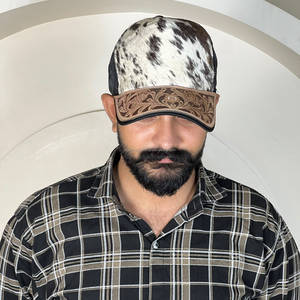 Proveedor Mayorista de Gorras de Cuero Vacuno Genuino Hechas a Mano con Diseño Floral en el Borde, Gorra de Béisbol con Cierre a Presión para Hombre y Mujer - Product Image 2