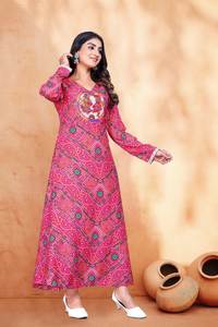 Imprimé Bandhani rose moderne et broderie Kurta avec Dupatta Delta soie et crêpe intérieure-tenue de fête pour les occasions de fête - Product Image 2