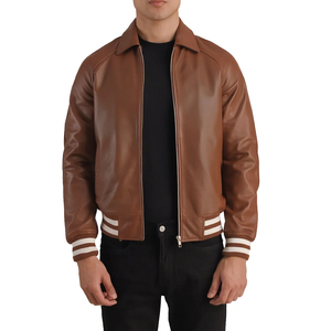 Veste universitaire classique pour homme avec corps en laine et manches en cuir PU, col et poignets côtelés, style universitaire chaud - Product Image 1