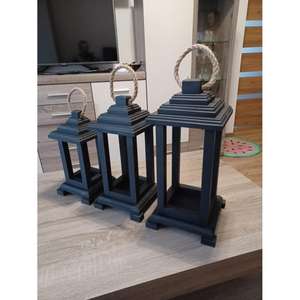 Porte-bougie en verre de couleur noire lanternes décoratives ferme Style campagnard lanterne en bois écologique ensemble de 3 prix - Product Image 1