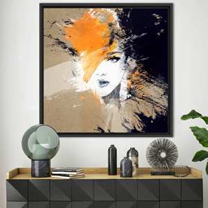 Impression sur toile d'un portrait de femme abstrait moderne pour une décoration élégante, encadrée en noir - Product Image 1