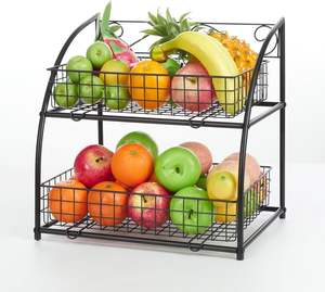 Corbeille à fruits pour cuisine, support de panier de rangement pour fruits et légumes à 2 niveaux pour comptoir de cuisine, fil noir pour cuisine à plusieurs niveaux - Product Image 1