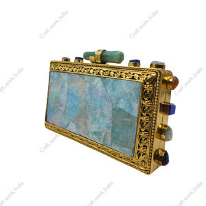 กระเป๋าคลัทช์โมเสคพลอยอะเมโซไนต์ พร้อมกรอบทอง กระเป๋าถือสำหรับงานเลี้ยงกลางคืนสุดหรูสำหรับผู้หญิง ประดับด้วยหินธรรมชาติ ทำด้วยมือ - Product Image 2