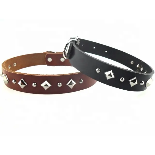 Chính hãng vật nuôi cổ áo chất lượng cao có thể điều chỉnh Handmade da mạnh mẽ Dog collars với bạc phụ kiện cho chó