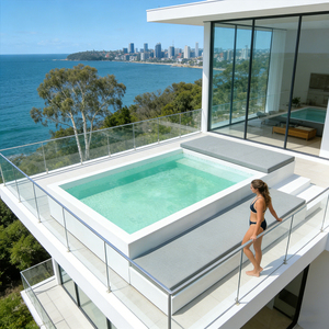 Piscine hors sol avec coin solaire et canapé intégré pour jardin domestique, en fibre de verre durable avec pompe filtrante - Product Image 3