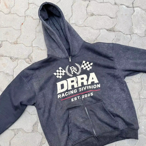 Sweat à capuche zippé en molleton lourd à lavage acide avec broderie 3D personnalisée, surdimensionné, streetwear d'hiver, coton, graphique, vente en gros - Product Image 1