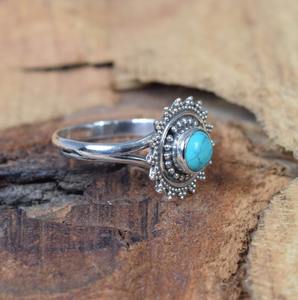 Turquoise pierre naturelle bague solide bijoux bague de promesse 925 en argent Sterling fait à la main cadeau de mariage Fine bague en argent bijoux - Product Image 4