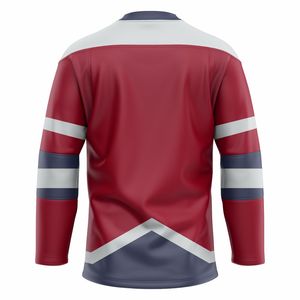 Maillots de hockey sur glace personnalisés réversibles imprimés par sublimation, tissu respirant et anti-humidité, logos d'équipe brodés, respectueux de l'environnement - Product Image 2