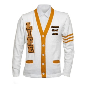 Venta al por mayor de algodón personalizado letra griega bordado Logo cárdigan de punto de invierno AP Fraternidad abotonado hombres anti-pilling suéter - Product Image 1