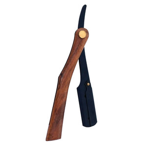 Maquinilla de afeitar de borde recto negra completa para hombre profesional con cuchillas intercambiables con mango de madera para un diseño de afeitado facial y corporal perfecto - Product Image 2