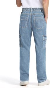Men's Relaxed Fit Cargo <b>Jeans</b> Elastic Waist 6 Pockets Straight Leg <b>Work</b> Utility Pants Relaxed Fit Cargo <b>Jeans</b> Flex Waist Design - Product Image 2