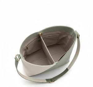 Sac fourre-tout en cuir vert olive et blanc pour femme, sac à main de créateur bicolore, motif bonbon, fermeture éclair, grand sac à main pour le travail - Product Image 2