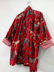 Kimono de terciopelo rojo para mujer con Chaqueta de algodón con estampado de jungla para regalo de Navidad de verano para damas de honor - Product Image 5