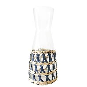 Pichet en jonc de mer tissé à la main en verre enveloppé bleu foncé du Vietnam nouvellement conçu pour les tasses à thé et les soucoupes - Product Image 5