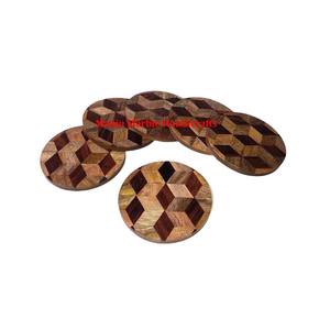 Fantaisie Look Moderne Nouveau Traditionnel Poli Matériel Bois Dessous De Verre Ensemble Avec Cercle Forme Résine Conception Pour La Maison Cuisine Outil Cadeaux - Product Image 1