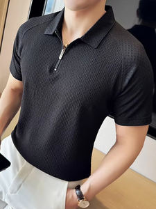 เสื้อยืดแขนครึ่งแขนผ้าโพลีเอสเตอร์สำหรับผู้ชายมีซิปคอโปโล - Product Image 4