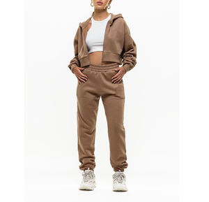 เสื้อกันหนาวมีฮู้ดแขนยาวมีซิปสำหรับผู้หญิงเสื้อครอปผ้าฝ้าย100% ออกแบบโลโก้ได้ตามต้องการ - Product Image 1