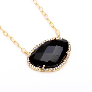 สร้อยคอพลอยโอนิกซ์สีดำธรรมชาติทำด้วยมือ925เงินลูกบาศก์เพทายจี้18 "ชุดเครื่องประดับงานแต่งงานลูกปัดรูปทรงแฟนซีมีเสน่ห์ - Product Image 2