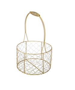 Corbeille à fruits en fil métallique doré de style nordique avec poignée en bois, bol de rangement pour légumes sur le comptoir de cuisine, panier à pain rond - Product Image 1