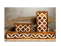 Brûleur d'encens Oud Bakhoor de haute qualité en bois de santal religieux avec incrustation de nacre et anis étoilé, boîte en acrylique et plateau en bois, encens indien pour la maison