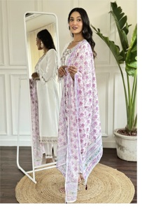 Pantalon Chanderi Kurti en pure viscose avec Dupatta brodé pour les filles, costumes de fête disponibles en Inde, meilleure vente - Product Image 3