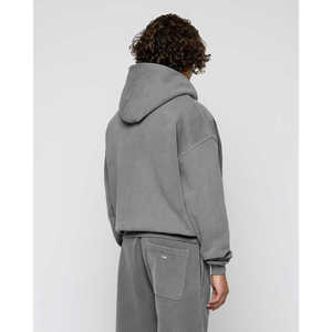 <b>Mens</b> Vintage Washed <b>Grey</b> Hooded <b>Sweatshirt</b> Custom Logo Mineral Wash Long Sleeve Trackstar OEM Private Label - Product Image 2