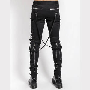 Pantalon gothique noir slim fit à longues bretelles pour homme, style punk rock alternatif, vente chaude, vente en gros d'usine 2026 - Product Image 3