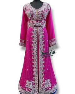 AWAIS HOUSE Solid Floor Length Velvet <b>Sequined</b> Hand Beaded Lightweight Plus Size High Neck Long Sleeve <b>Flared</b> Hem Evening Party - Product Image 1