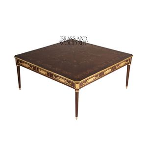 Mesa de Centro de Lujo con Incrustaciones de Marquetería Intrincadas y Detalles de Latón Dorado para Decoración Clásica de Sala de Estar - Product Image 4