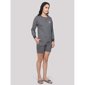 Evolove Women's 100% Cotton Casual Shorts Set Round Neck Full Sleeves <b>Tshirt</b> with Pockets Super Soft Comfortable Knitted Fabric - Product Image 1