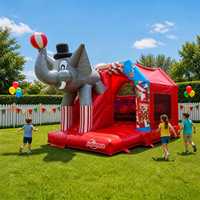 Château gonflable en PVC en forme d'éléphant de cirque avec toboggan et mur d'escalade pour location de fête en plein air