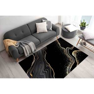 Alfombra de Mármol Negro Dorado: Alfombra Moderna Abstracta Antideslizante, Alfombra de Chenilla - Product Image 4