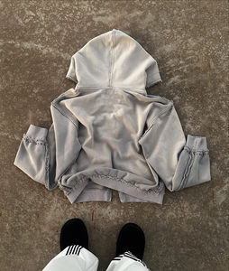 Sweat à capuche en molleton français personnalisé 2025 avec des patchs brodés délavés Streetwear des fabricants Motif imprimé uni - Product Image 4