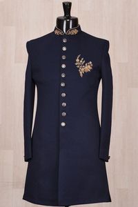 Stunning Embroidery on Navy Sherwani, Pant & Matching Embroidery <b>Shoe</b> with Embellished Crystal Glass Beads,stone,dabka <b>Work</b>@2024 - Product Image 2