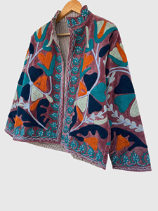 Veste en velours brodée de fleurs, col mandarin, manches longues, grande taille, vêtements d'automne pour femmes - Product Image 5