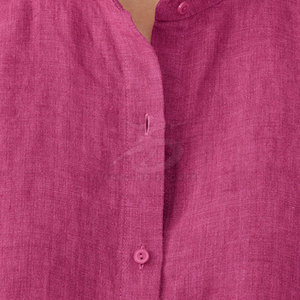 Ensemble décontracté en coton pour femme, motif uni, coupe régulière, t-shirt avec décoration boutonnée, pantalon, écologique, léger, respirant - Product Image 5