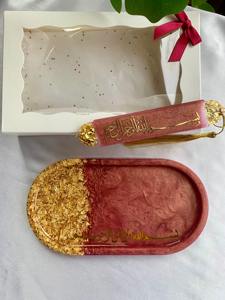 Bandeja de resina marrón y dorada con diseño elegante, perfecta para Ramadán Iftar, servir dátiles, dulces y lujosa exhibición de mesa - Product Image 4