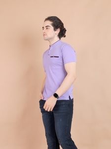 Camiseta de media manga con cuello mandarín para hombre de primera calidad, ropa informal cómoda de algodón 100% para trajes diarios y oficina - Product Image 4