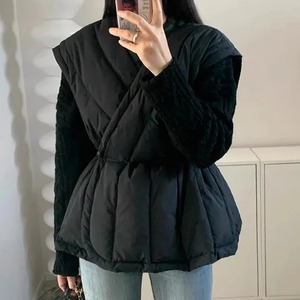 Chaqueta de algodón sin mangas con cordón y cuello en V cruzado de estilo coreano para mujer, chaleco acolchado de Color sólido para otoño e invierno, abrigo para mujer - Product Image 4