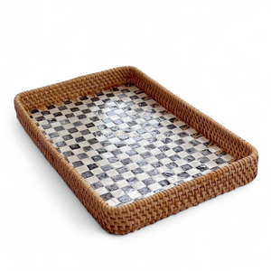 Bandeja Moderna de Nácar Natural con Ratán para Servir en el Hogar - Product Image 2