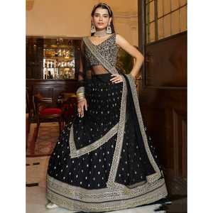 Detalles de telas LEHENGHA Heavy Fox Georgette INNER Attached American Crepe Silk con lata estándar Can & Canvas - Product Image 1