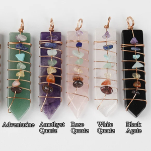 Meilleure qualité Offre Spéciale fil de cuivre en or naturel enveloppé 7 perles de guérison Reiki Chakra pendentif baguette cadeau - Product Image 2