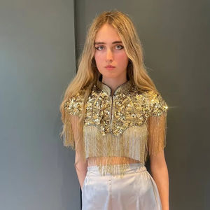 Robe de soirée élégante pour dames avec cape perlée Antistatique Belles perles brodées Franges Caractéristiques - Product Image 1