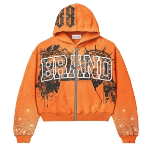 Sweat-shirt à capuche avec fermeture éclair pour hommes, brodé avec appliques, lavé à l'acide, personnalisé de haute qualité, OEM et ODM, vente en gros - Product Image 6