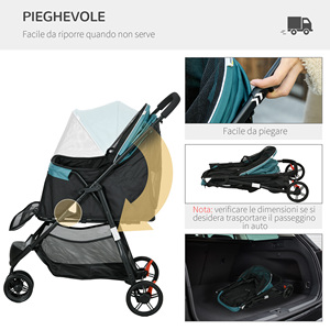 PawHut-Cochecito de perro pequeño plegable de 3 ruedas con cubierta de lluvia y cesta, color verde oscuro - Product Image 5